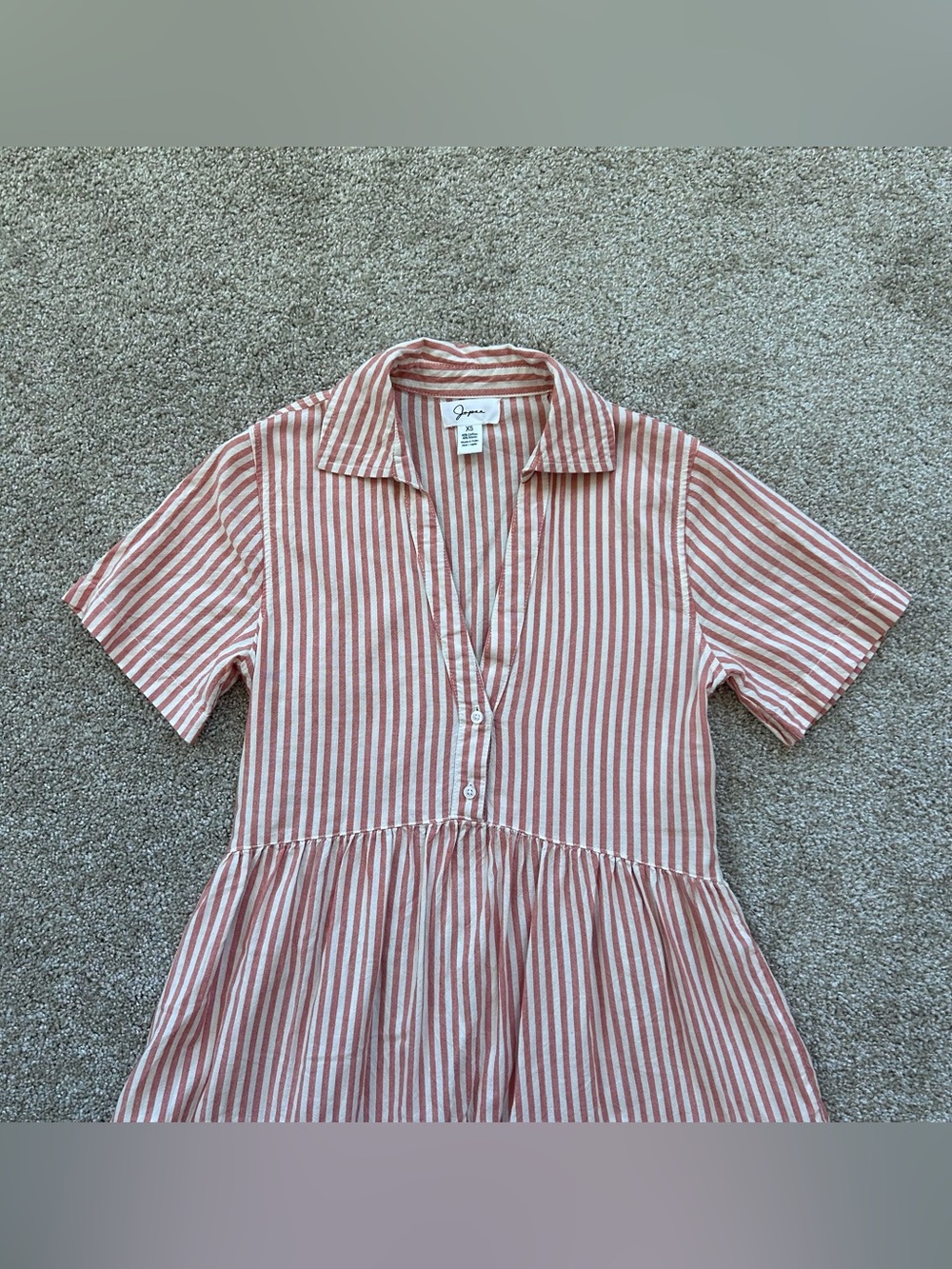 Japna Striped Tiered Babydoll Dress Extra Small Coral Pink White Summer Boho - Picture 3 of 8